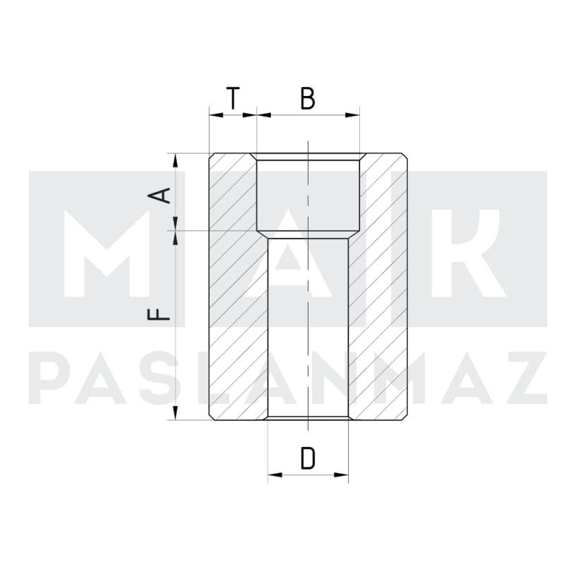 Paslanmaz Yarım Maşon 3000LB Soket Kaynaklı-Teknik Resim01